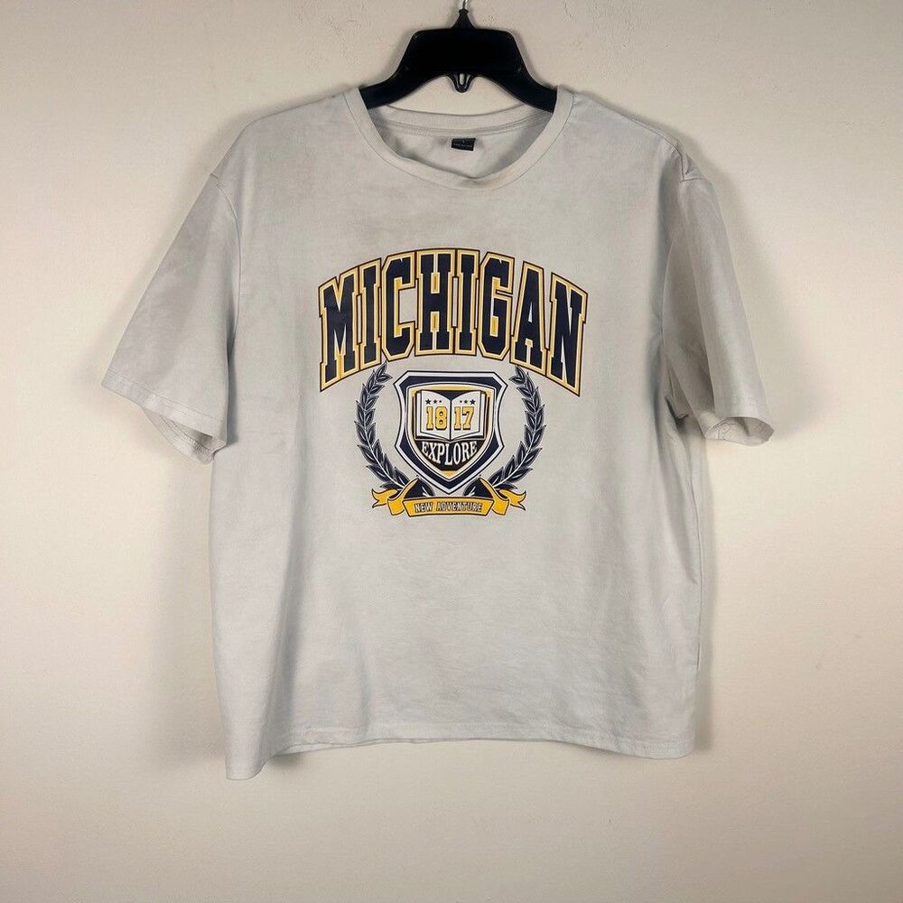 Michigan 1817 Graphic T-Shirt Mens Large Gray Polyester Shein